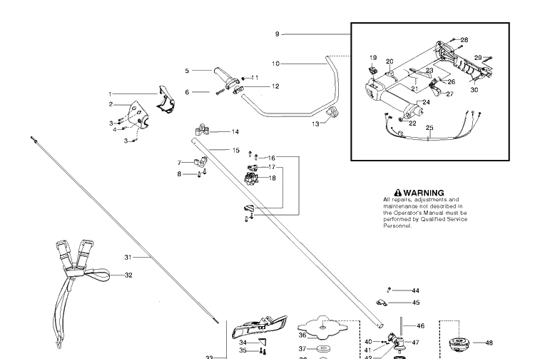 Shaft And Handle Diagram and Parts List for 128R 952711949 Husqvarna Brush Cutter