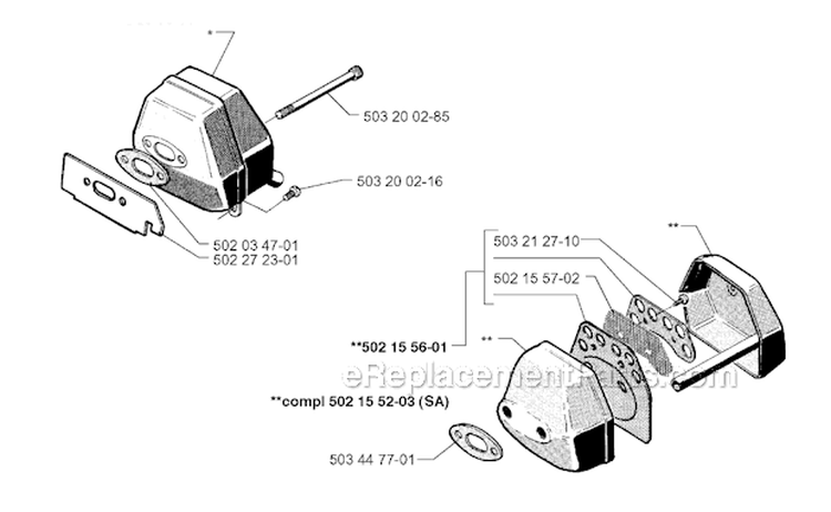 Muffler Diagram and Parts List for 252RX 1997-08 Husqvarna Brush Cutter