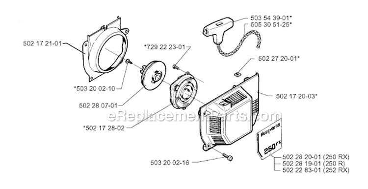 Starter Diagram and Parts List for 252RX 1997-08 Husqvarna Brush Cutter