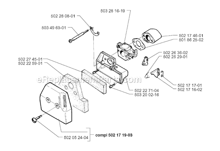 Carburetor  Air Filter Diagram and Parts List for 252RX 1997-08 Husqvarna Brush Cutter