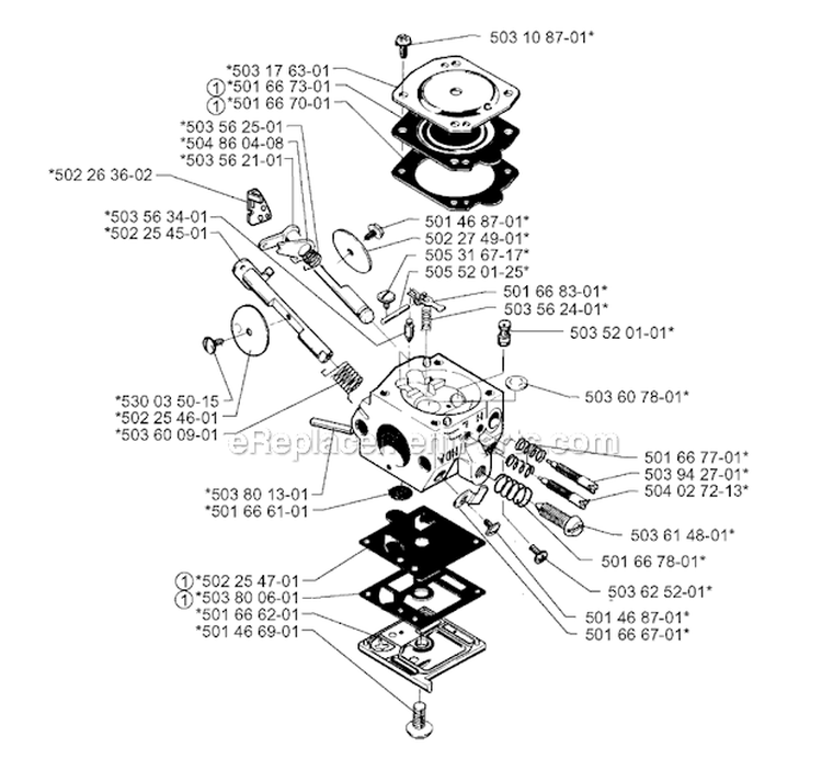 Carburetor Details Diagram and Parts List for 252RX 1997-08 Husqvarna Brush Cutter