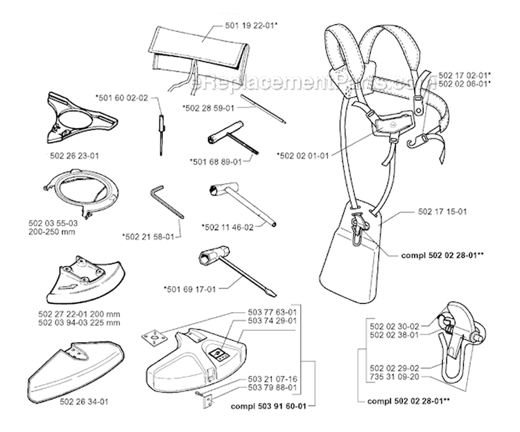 Accessories Diagram and Parts List for 252RX 1999-04 Husqvarna Brush Cutter
