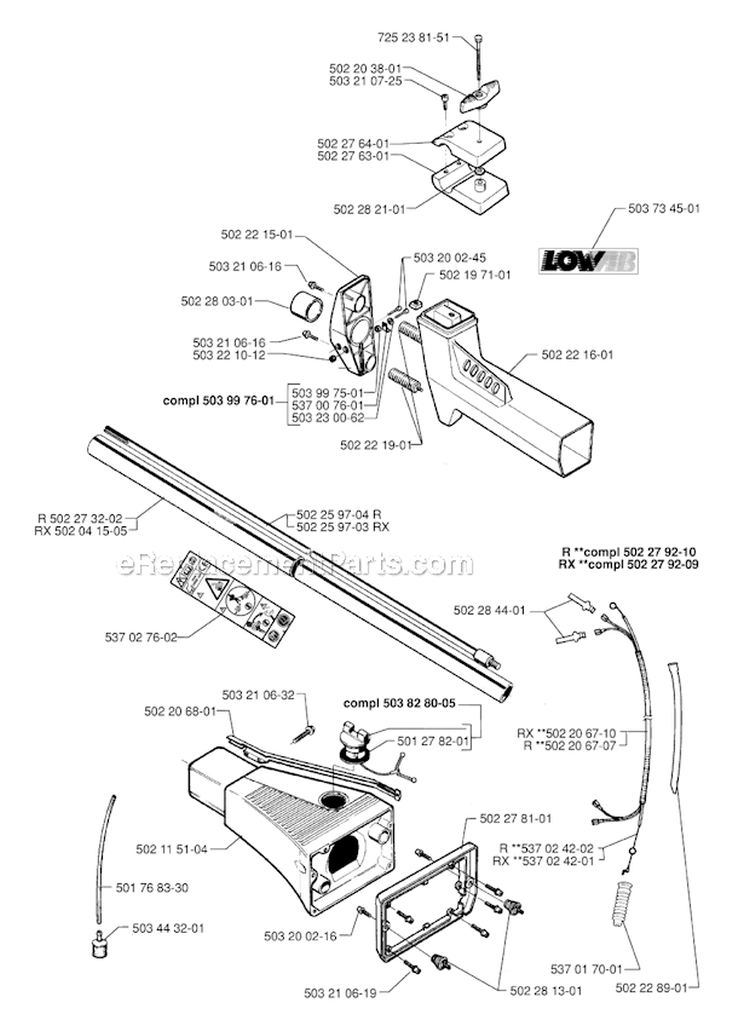 Shaft Diagram and Parts List for 252RX 1999-04 Husqvarna Brush Cutter