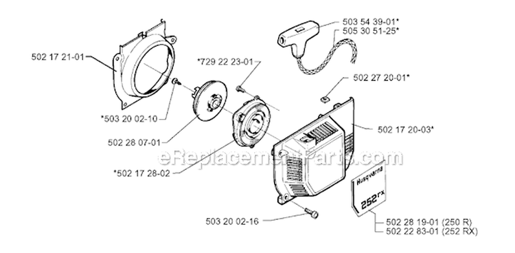Starter Diagram and Parts List for 252RX 1999-04 Husqvarna Brush Cutter