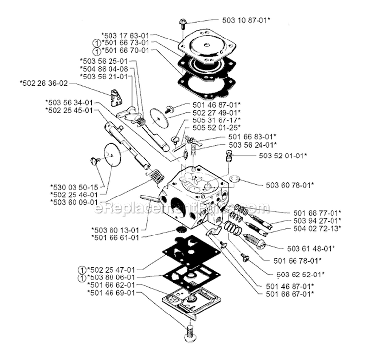 Carburetor Details Diagram and Parts List for 252RX 1999-04 Husqvarna Brush Cutter