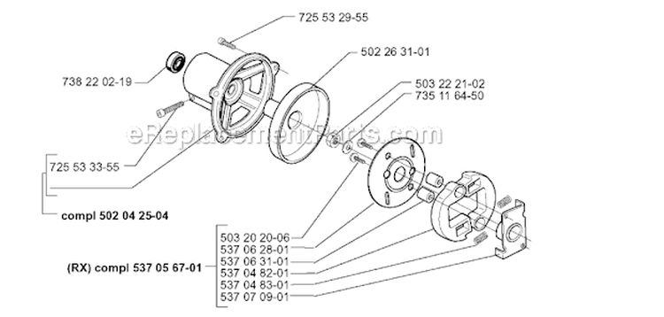 Clutch Diagram and Parts List for 252RX 1999-04 Husqvarna Brush Cutter