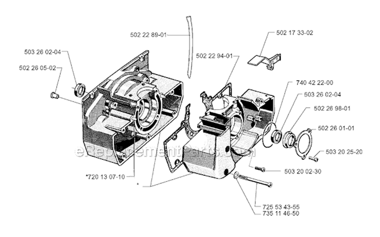 Crankcase Diagram and Parts List for 252RX 1999-04 Husqvarna Brush Cutter