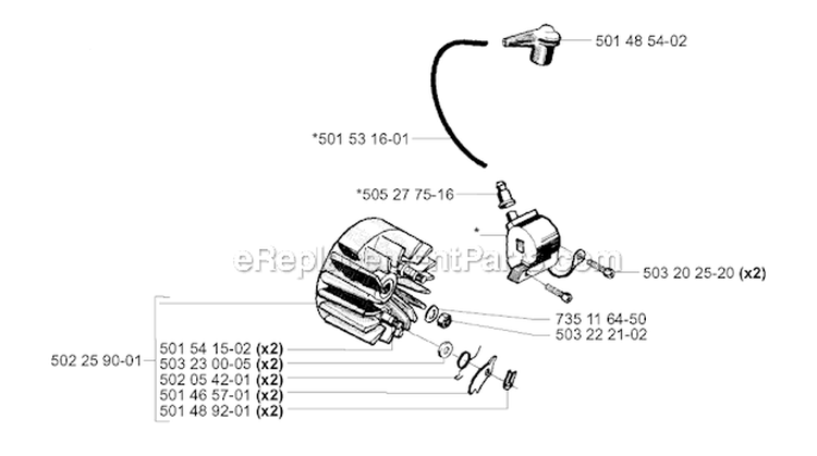 Ignition System Diagram and Parts List for 252RX 2001-05 Husqvarna Brush Cutter