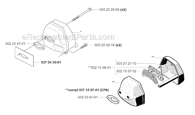 Muffler Diagram and Parts List for 252RX 2001-05 Husqvarna Brush Cutter