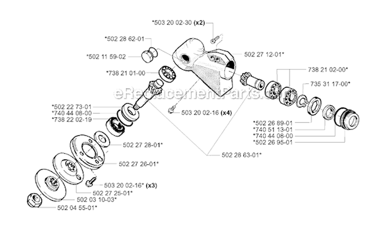 Bevel Gear Diagram and Parts List for 252RX 2001-05 Husqvarna Brush Cutter