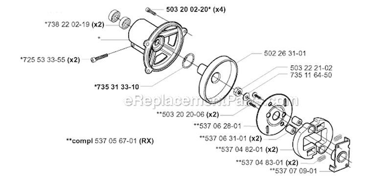 Clutch Diagram and Parts List for 252RX 2001-05 Husqvarna Brush Cutter