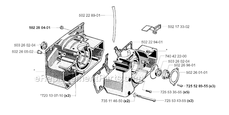 Crankcase Diagram and Parts List for 252RX 2001-05 Husqvarna Brush Cutter
