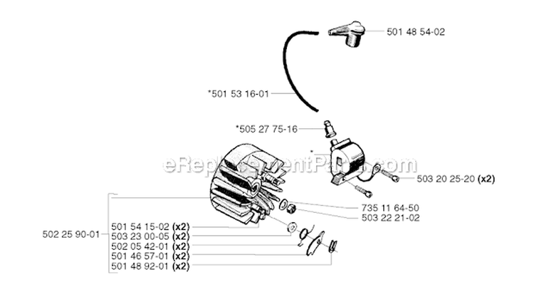 Ignition System Diagram and Parts List for 252RX 2002-08 Husqvarna Brush Cutter
