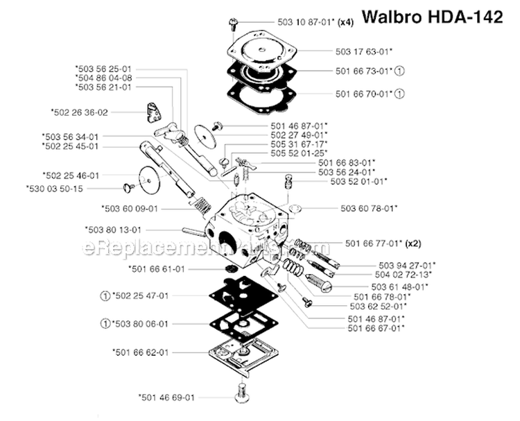 Carburetor Details (Walbro Had-142) Diagram and Parts List for 252RX 2002-08 Husqvarna Brush Cutter