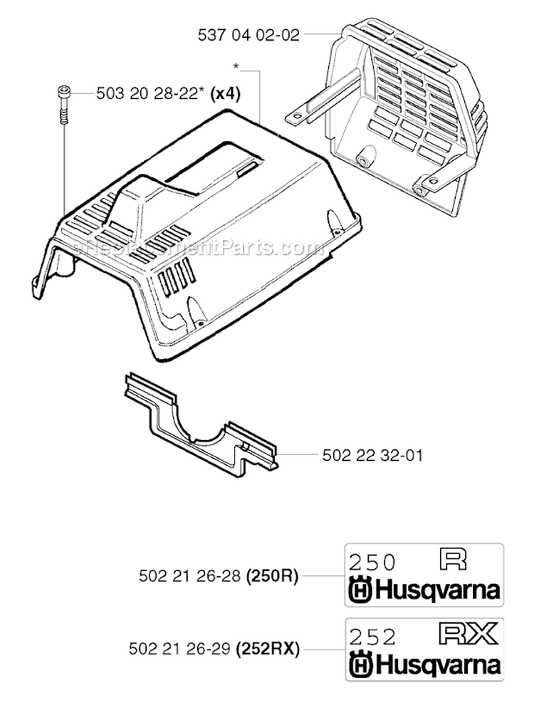 Cylinder Cover Diagram and Parts List for 252RX 2002-08 Husqvarna Brush Cutter