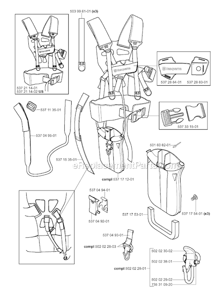 Harness Diagram and Parts List for 252RX 2006-01 Husqvarna Brush Cutter