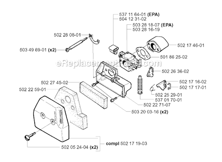 Carburetor  Air Filter Diagram and Parts List for 252RX 2006-01 Husqvarna Brush Cutter