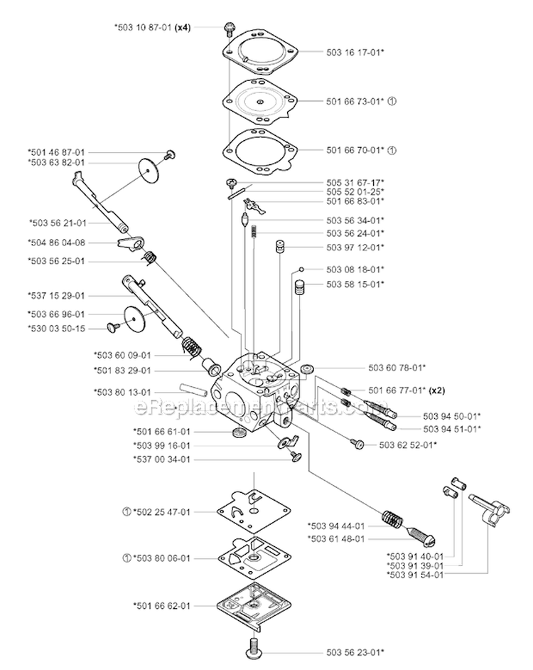 Carburetor Details Diagram and Parts List for 252RX 2006-01 Husqvarna Brush Cutter