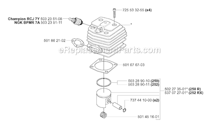 Cylinder Piston Diagram and Parts List for 252RX 2006-01 Husqvarna Brush Cutter