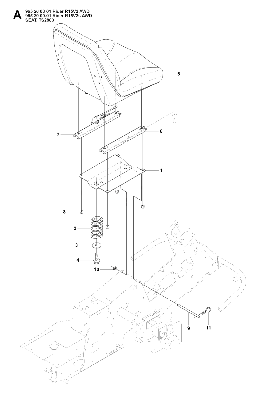 Seat Diagram and Parts List for R15-V2AWD 2008-01 Husqvarna Lawn Tractor