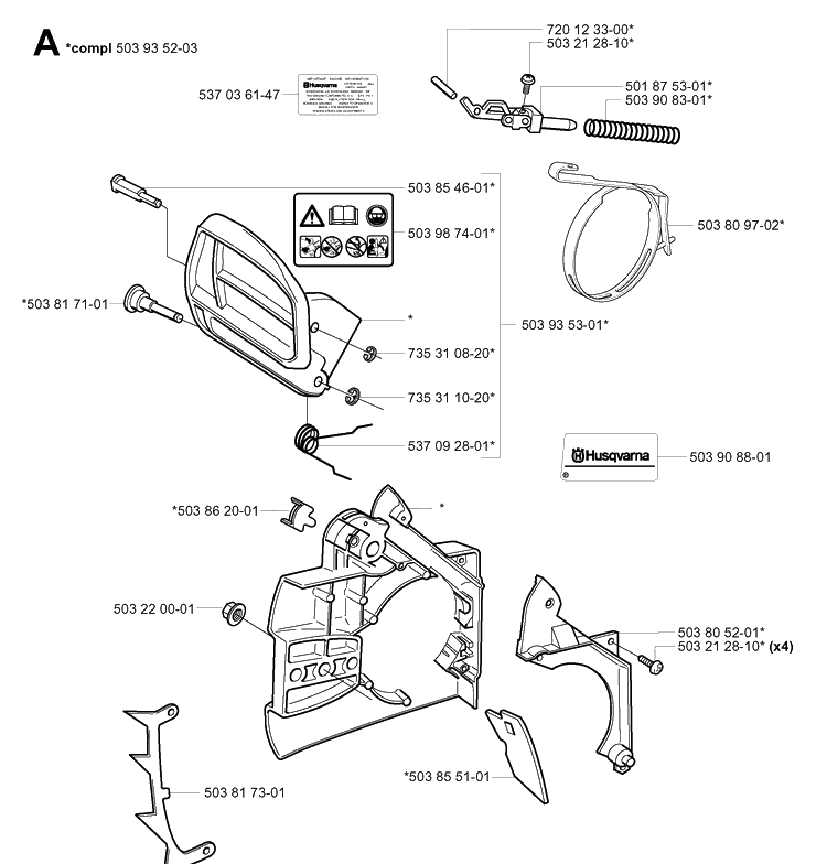 Chain Brake Diagram and Parts List for 335XPT 20011800001-Current Husqvarna Chainsaw
