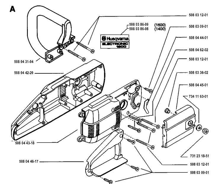 Chassis / Frame Diagram and Parts List for 1600 19953600001-Current Husqvarna Chainsaw