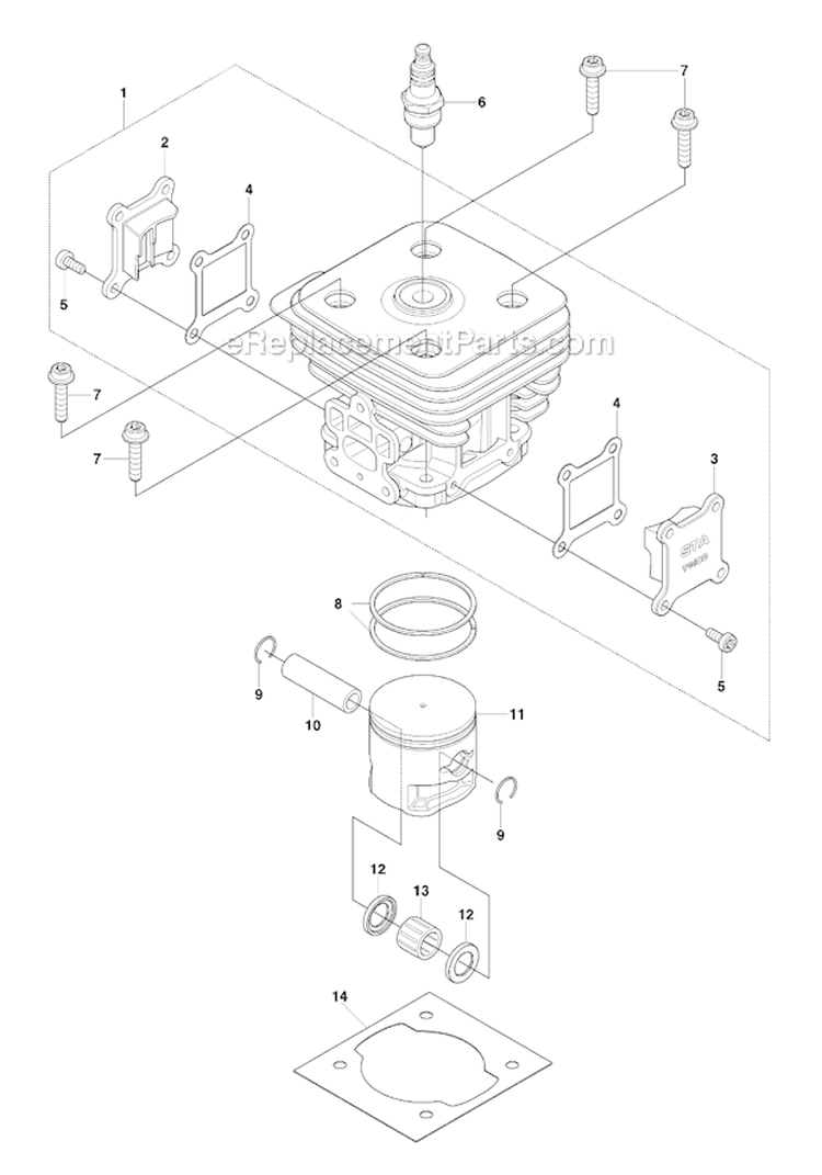 Cylinder Piston Diagram and Parts List for 253RJ 2009-04 Husqvarna Brush Cutter
