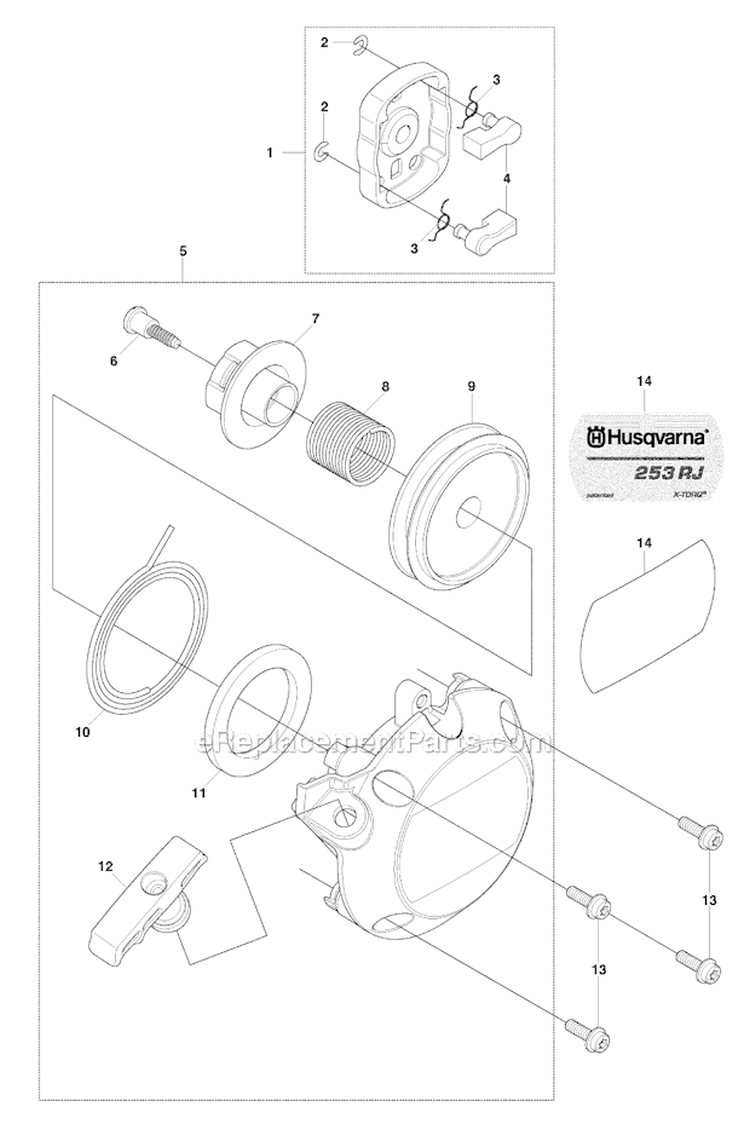 Starter Diagram and Parts List for 253RJ 2009-04 Husqvarna Brush Cutter