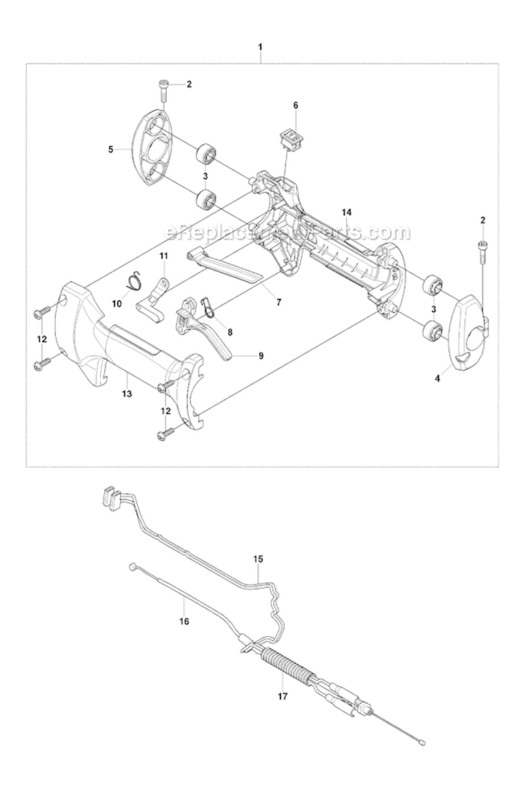 Throttle Controls Diagram and Parts List for 253RJ 2009-04 Husqvarna Brush Cutter