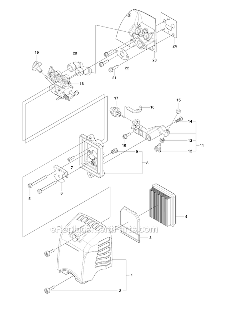 Carburetor  Air Filter Diagram and Parts List for 253RJ 2009-04 Husqvarna Brush Cutter