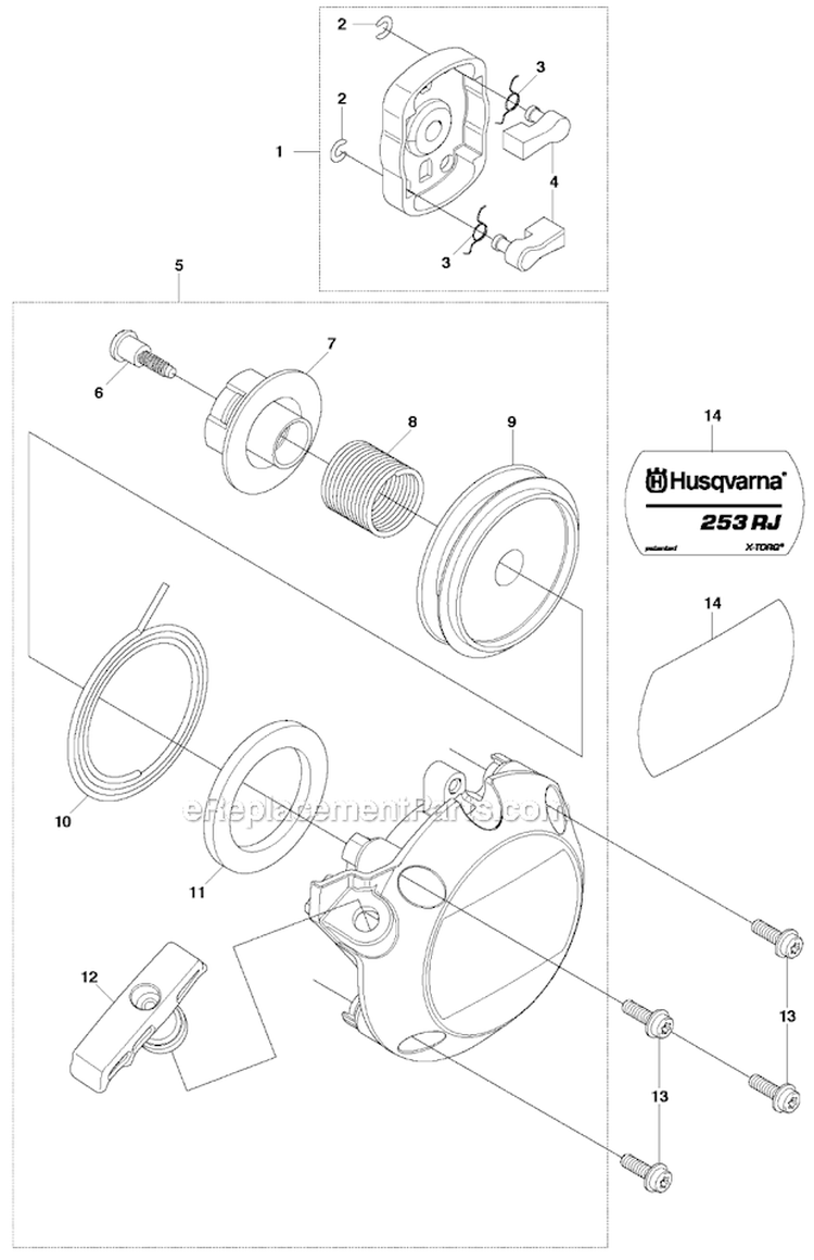 Starter Diagram and Parts List for 253RJ 2011-08 Husqvarna Brush Cutter