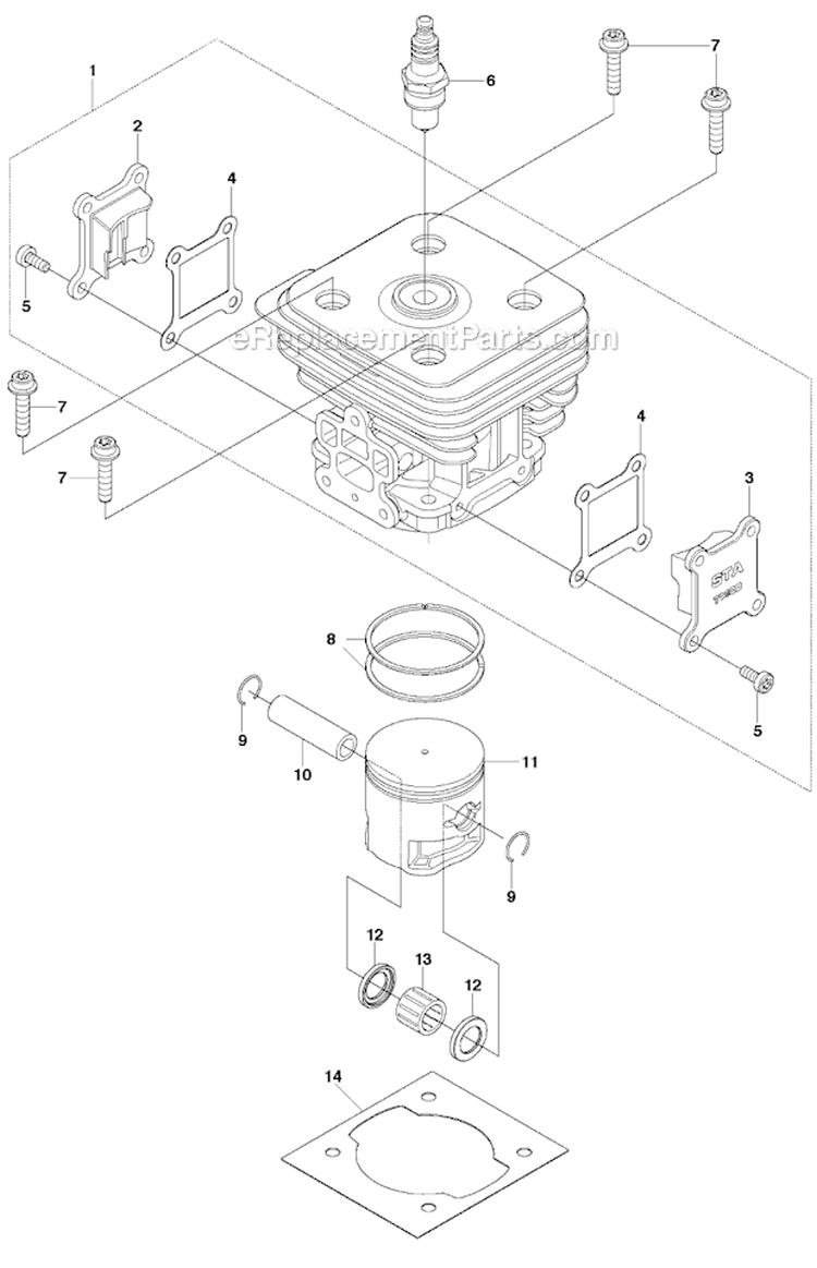 Cylinder Piston Diagram and Parts List for 253R 2011-08 Husqvarna Brush Cutter