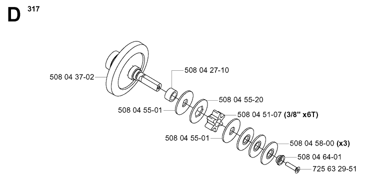 Clutch 2 Diagram and Parts List for 317 20053600001-20061900000 Husqvarna Chainsaw