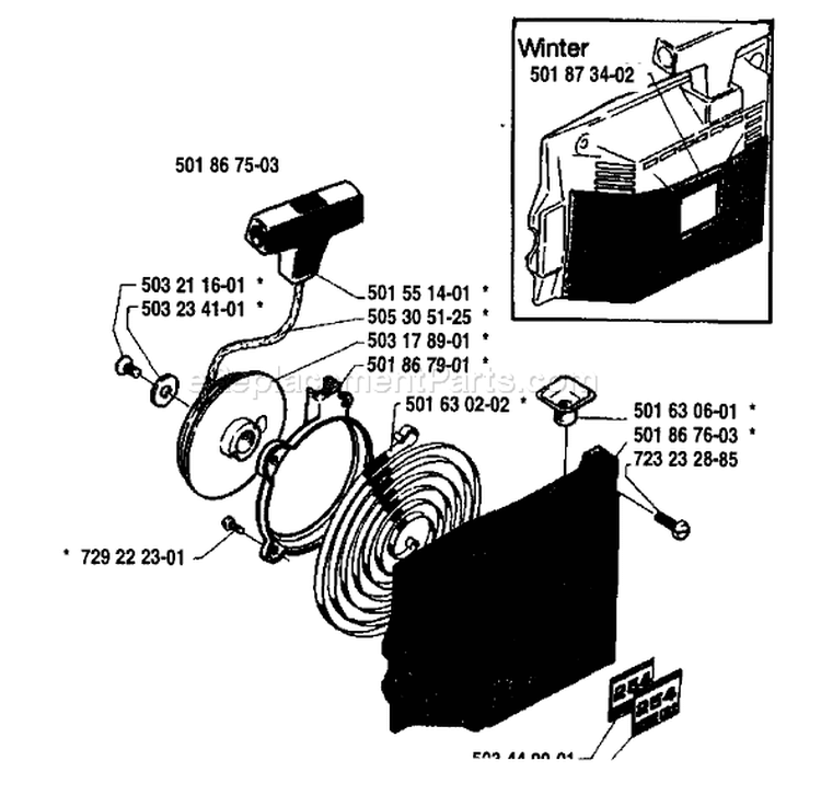 Page K Diagram and Parts List for 254 1986-04 Husqvarna Chainsaw
