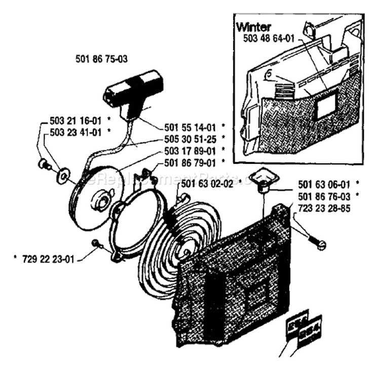 Page K Diagram and Parts List for 254 1987-01 Husqvarna Chainsaw