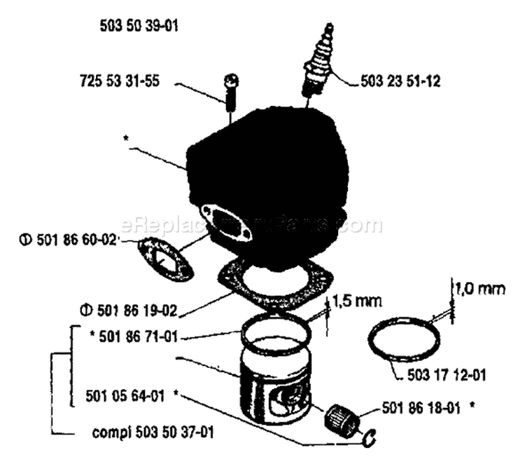Page J Diagram and Parts List for 254 1988-02 Husqvarna Chainsaw