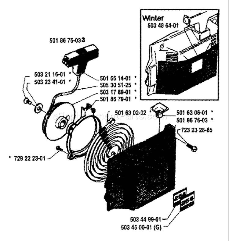 Page L Diagram and Parts List for 254 1988-02 Husqvarna Chainsaw