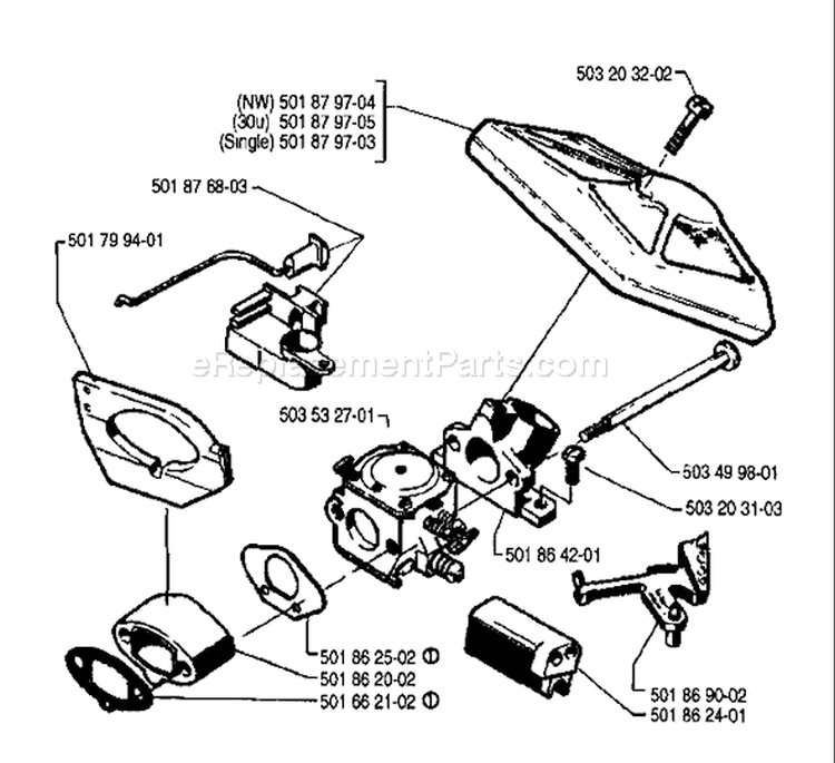 Page A Diagram and Parts List for 254 1990-05 Husqvarna Chainsaw
