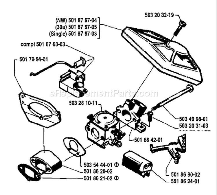 Page A Diagram and Parts List for 254 1992-10 Husqvarna Chainsaw