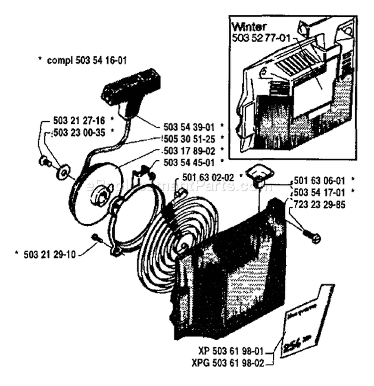 Page K Diagram and Parts List for 254 1992-10 Husqvarna Chainsaw