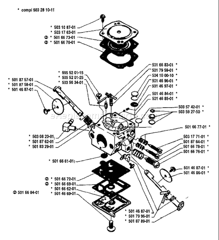 Page B Diagram and Parts List for 254 1992-10 Husqvarna Chainsaw