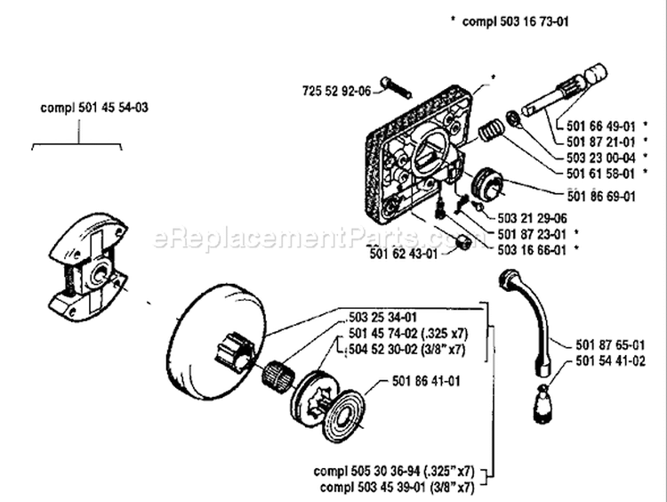Page H Diagram and Parts List for 254 1992-10 Husqvarna Chainsaw