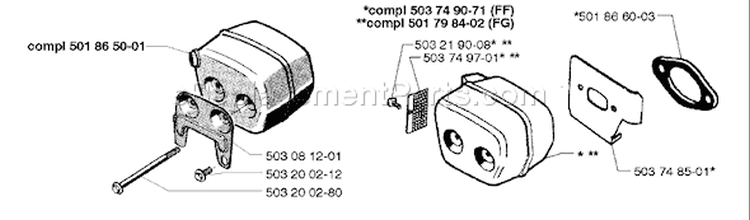 Page J Diagram and Parts List for 254 1996-01 Husqvarna Chainsaw