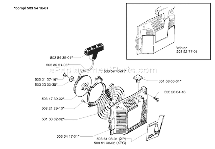 Page M Diagram and Parts List for 254 1996-01 Husqvarna Chainsaw
