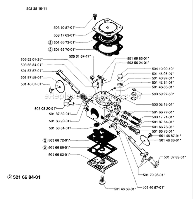 Page B Diagram and Parts List for 254 1996-01 Husqvarna Chainsaw