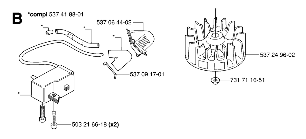 Ignition System Diagram and Parts List for 325HD75X 20062300001 - 20081400000 Husqvarna Hedge Trimmer