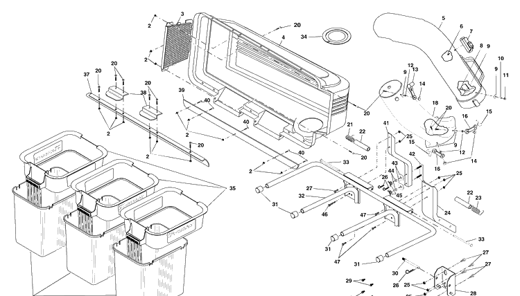 Grass Catcher Diagram and Parts List for CL46B (954040606)(2001-11) Husqvarna Lawn Tractor Accessories