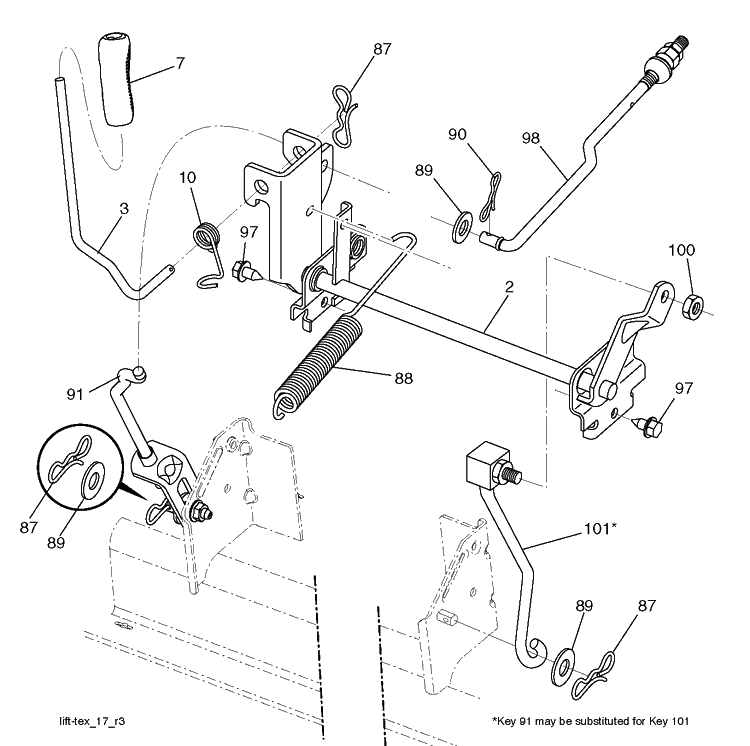 Mower Lift / Deck Lift Diagram and Parts List for YTH20K46 (240463)(2011- 07) Husqvarna Lawn Tractor