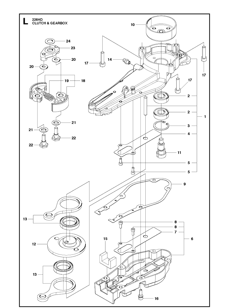 Clutch And Oil Pump Diagram and Parts List for 226HD75S 20090100001-20130499999 Husqvarna Hedge Trimmer
