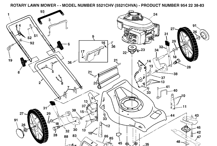 Repair Parts Diagram and Parts List for 5521CHV (954223883)(2004-07) Husqvarna Lawn Mower